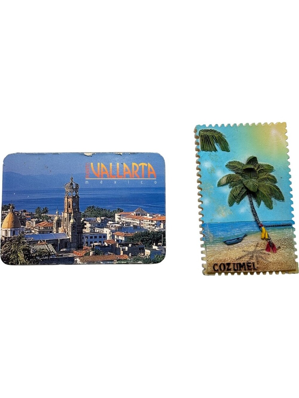 2 pc Lot Vintage Mexico Magnets Cozumel & Puerto Vallarta Mexico Travel Souvenir
